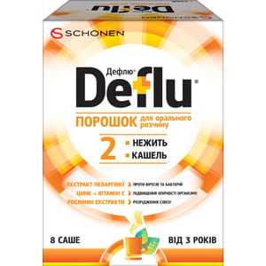 Дефлю порошок для орального розчину комплексної дії при гострих респіраторних інфекціях в саше 8 шт