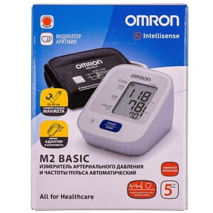 Вимірувач (тонометр) артеріального тиску та частоти пульсу OMRON (Омрон) модель M2 Basic (Базік) (HEM-7121-ALRU) автоматичний