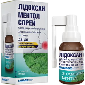 Лідоксан Ментол спрей д/ротов. пор. 2мг/0,5мг/мл фл. 30мл