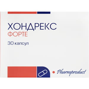 Хондрекс форте капсули по 450 мг для створення оптимальних дієтологічних умов функціонування опорно-рухового апарату 3 блістери по 10 шт