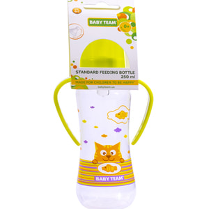Пляшечка для годування дитяча BABY TEAM (Бебі Тім) артикул 1411 з силіконовою соскою та ручками з 0 місяців 250 мл