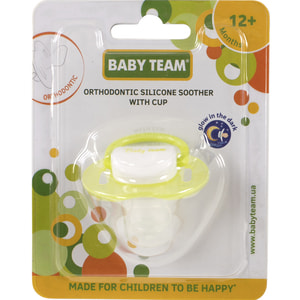 Пустушка силіконова дитяча BABY TEAM (Бебі Тім) артикул 3008 ортодонтична з ковпачком та кільцем, що світиться вночі 1 шт