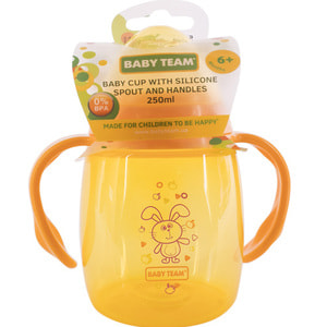 Поїльник дитячий BABY TEAM (Бебі Тім) артикул 5004 з силіконовим спаутом та ручками з 6 місяців 250 мл