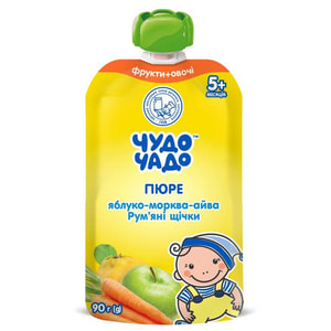 Пюре фруктове дитяче ЧУДО-ЧАДО Яблуко, морква та айва з цукром та вітаміном С з 5 місяців пауч 90 г