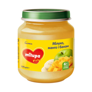 Пюре фруктове дитяче Нутриція Milupa (Мілупа) Яблуко, манго і банан з 6-ти місяців 125 г