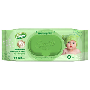 Серветки вологі дитячі SMILE (Смайл) Baby (Бебі) Сік алое і екстракт ромашки 72 шт