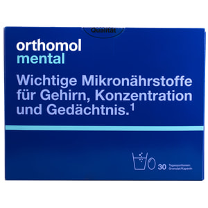 Ортомол Ментал (Orthomol Mental) вітамінний комплекс для підвищення концентрації уваги та пам'яті капсули + порошок на курс прийому 30 днів