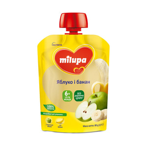 Пюре фруктове дитяче Нутриція Milupa (Мілупа) Яблуко та банан з 6-ти місяців 80 г