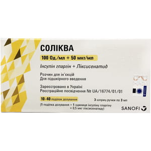 Соликва р-р д/ин. 100ЕД/мл + 50мкг/мл картридж 3мл в шприц-ручке №3